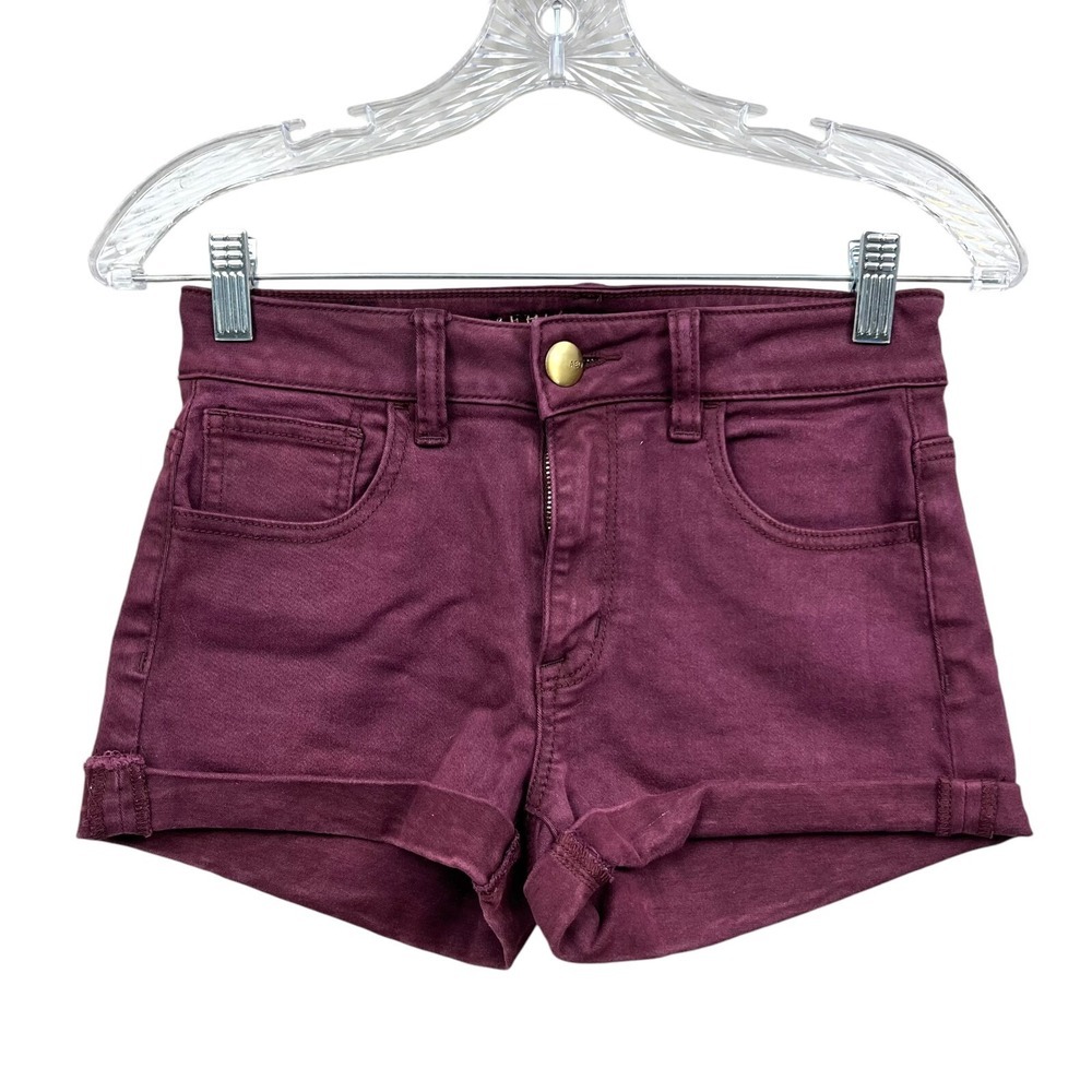 American Eagle Women Shortie Shorts Super Stretch Pockets Hi Rise Maroon Size 0*
